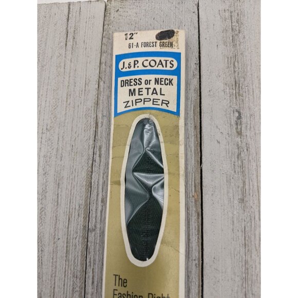 Vintage J&P Coats Dress or Neck Metal Zipper 12" Forest Green 61-A - Picture 2 of 4